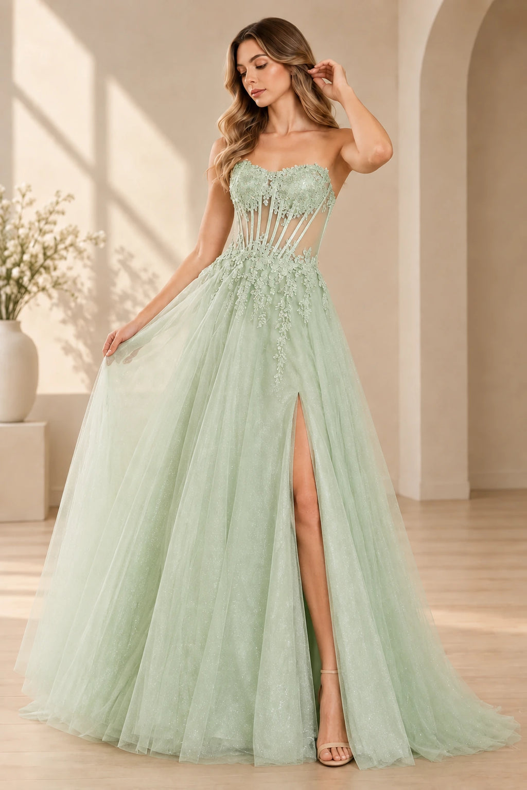 Dreamy A Line Sweetheart Sleeveless Corset Back Floor Length Prom Dress