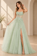 Dreamy A Line Sweetheart Sleeveless Corset Back Floor Length Prom Dress