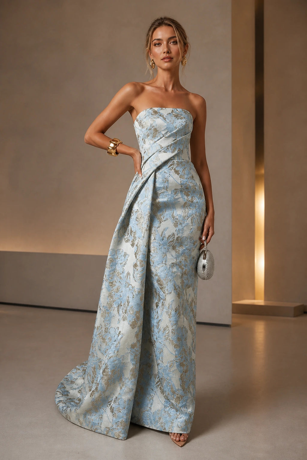 Refined A-Line Strapless Sleeveless Zipper-Back Floor-Length Wedding Guest Dress