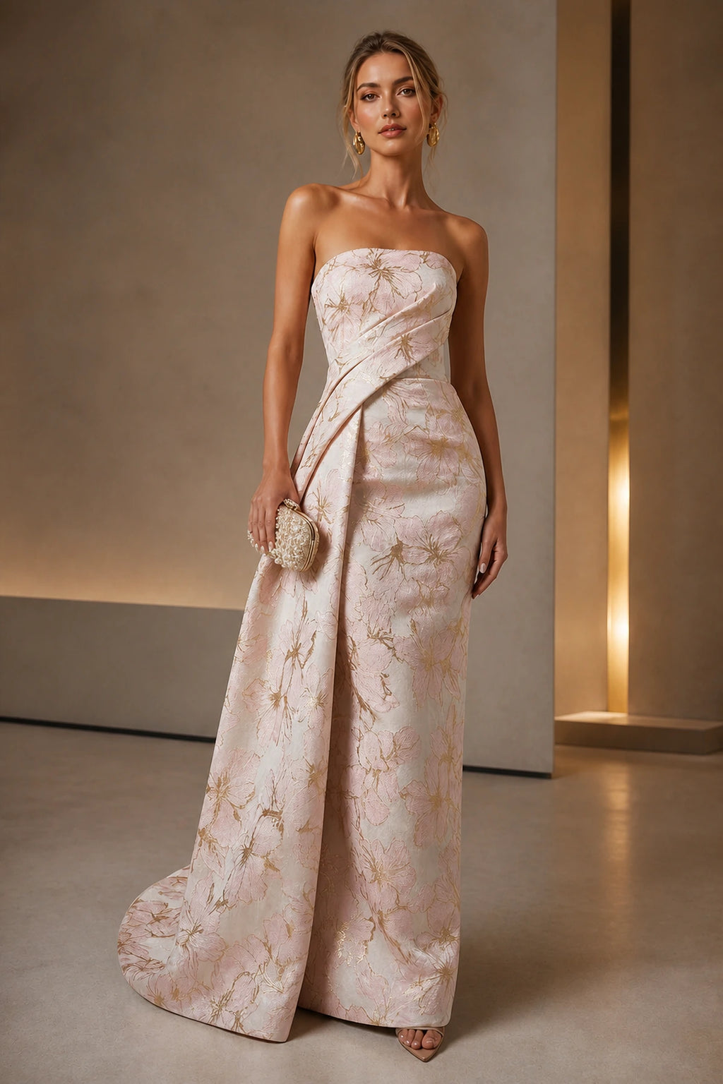 Refined A-Line Strapless Sleeveless Zipper-Back Floor-Length Wedding Guest Dress