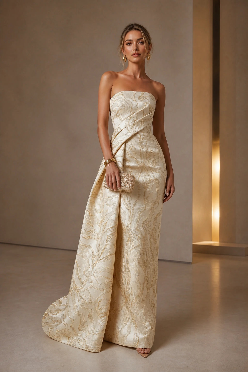 Refined A-Line Strapless Sleeveless Zipper-Back Floor-Length Wedding Guest Dress