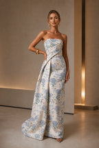 Refined A-Line Strapless Sleeveless Zipper-Back Floor-Length Wedding Guest Dress