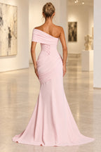 Graceprom blush lace up back elegant formal evening dress back view