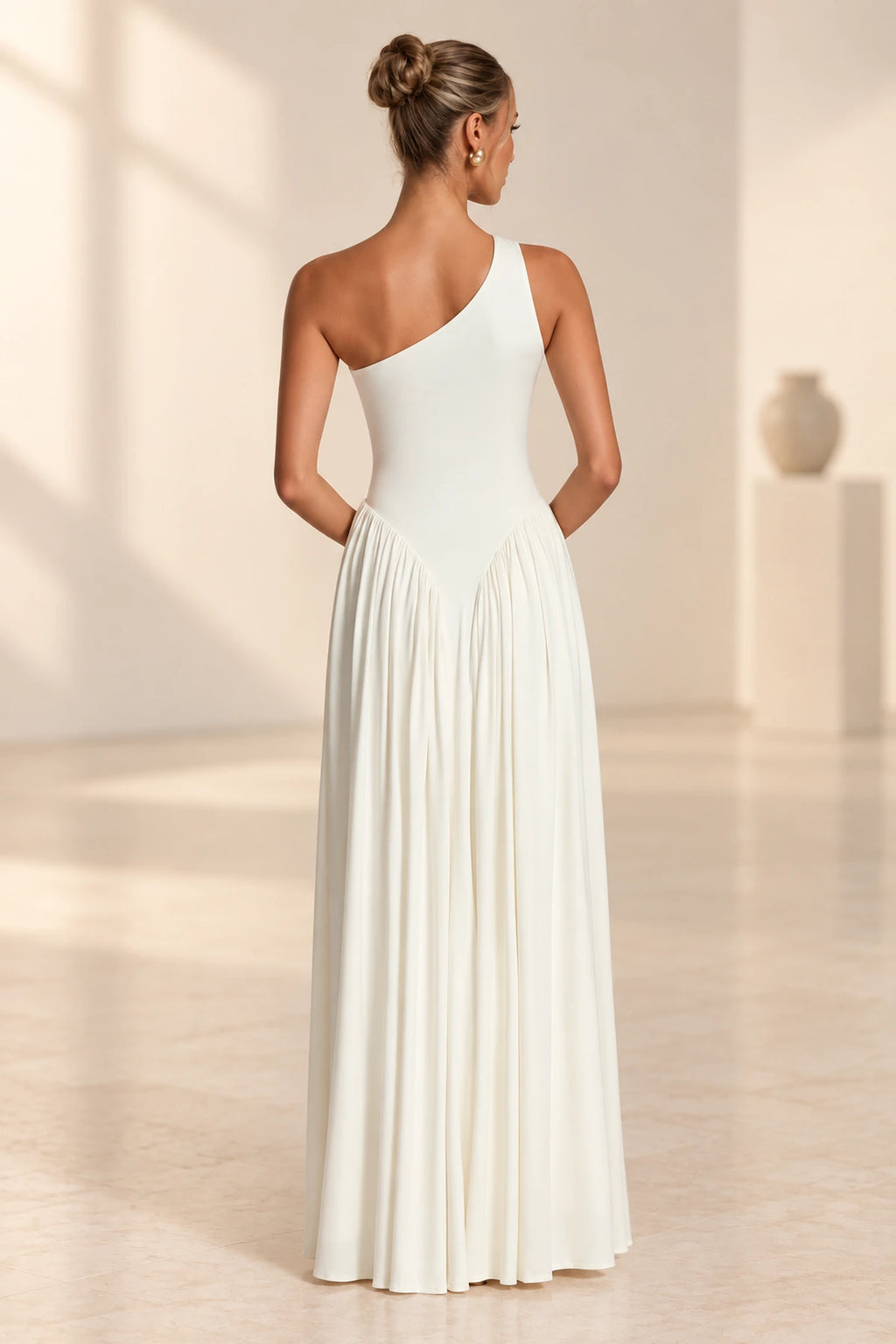Romantic A-Line One Shoulder Sleeveless Open Back Floor Length Bridesmaid Dress