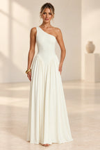 Romantic A-Line One Shoulder Sleeveless Open Back Floor Length Bridesmaid Dress