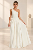 Romantic A-Line One Shoulder Sleeveless Open Back Floor Length Bridesmaid Dress