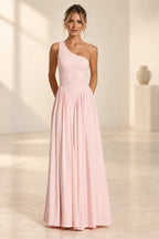 Romantic A-Line One Shoulder Sleeveless Open Back Floor Length Bridesmaid Dress