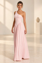 Romantic A-Line One Shoulder Sleeveless Open Back Floor Length Bridesmaid Dress