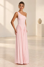 Romantic A-Line One Shoulder Sleeveless Open Back Floor Length Bridesmaid Dress