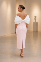 Refined Sheath Straight Neck Bow Sleeve Midi Wedding Guest Dress