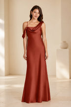 Romantic Column Draped Neckline Sleeveless Open Back Floor Length Bridesmaid Dress