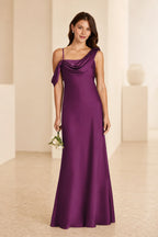 Romantic Column Draped Neckline Sleeveless Open Back Floor Length Bridesmaid Dress