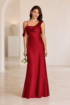 Romantic Column Draped Neckline Sleeveless Open Back Floor Length Bridesmaid Dress