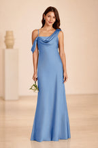 Romantic Column Draped Neckline Sleeveless Open Back Floor Length Bridesmaid Dress