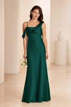 Romantic Column Draped Neckline Sleeveless Open Back Floor Length Bridesmaid Dress