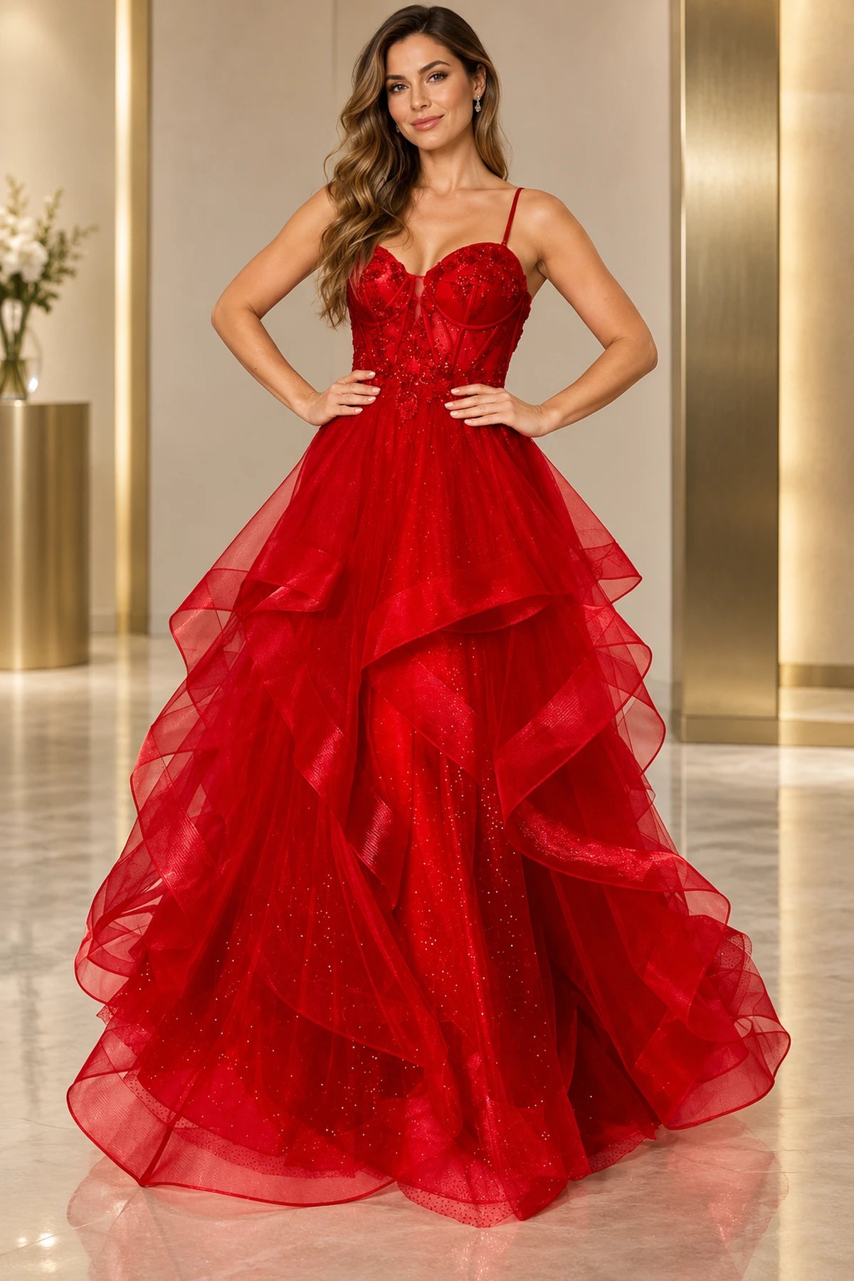Romantic Tulle Ball Gown Sweetheart Sleeveless Floor-Length Prom Dress
