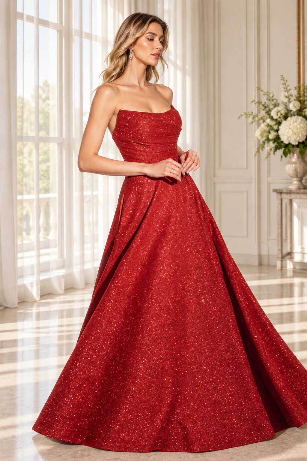 Elegant Strapless A Line Sweetheart Sleeveless Long Prom Dress