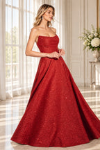 Elegant Strapless A Line Sweetheart Sleeveless Long Prom Dress