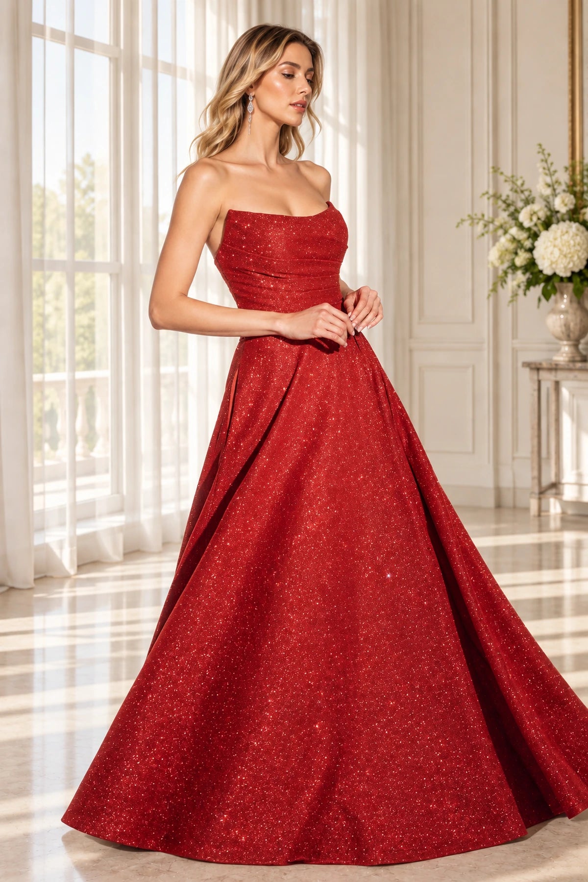 Elegant Strapless A Line Sweetheart Sleeveless Long Prom Dress