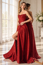 Elegant Strapless A Line Sweetheart Sleeveless Long Prom Dress