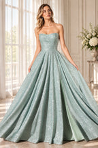 Elegant Strapless A Line Sweetheart Sleeveless Long Prom Dress