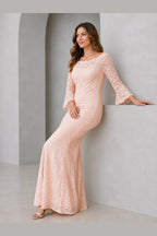 Graceful Mermaid Bateau-Neck Three-Quarter Sleeve Zip-Back Long Mother of the Bride Dress