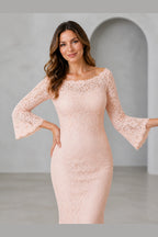 Graceful Mermaid Bateau-Neck Three-Quarter Sleeve Zip-Back Long Mother of the Bride Dress