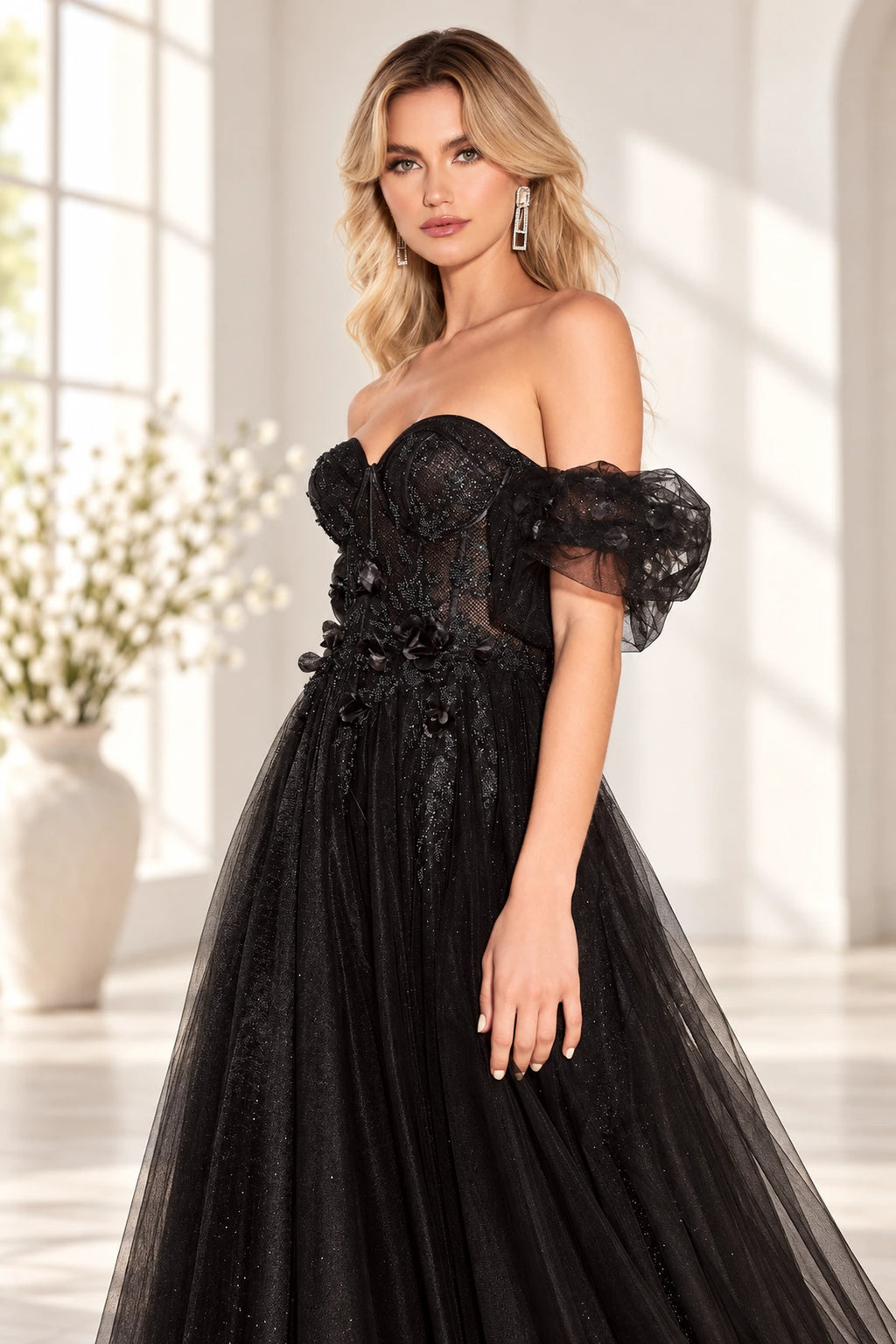 Romantic A Line Sweetheart Off Shoulder Corset Back Long Prom Dress