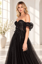 Romantic A Line Sweetheart Off Shoulder Corset Back Long Prom Dress