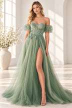 Romantic A Line Sweetheart Off Shoulder Corset Back Long Prom Dress