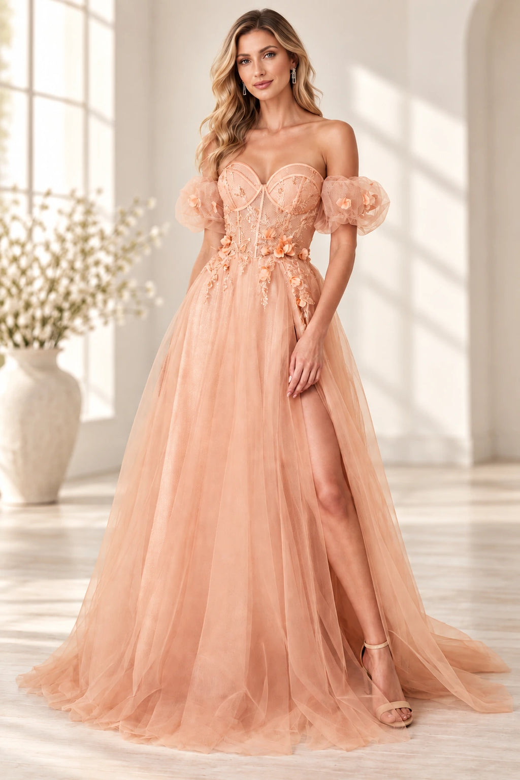 Romantic A Line Sweetheart Off Shoulder Corset Back Long Prom Dress