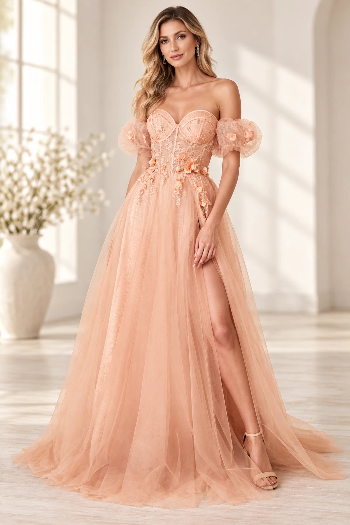 Romantic A Line Sweetheart Off Shoulder Corset Back Long Prom Dress