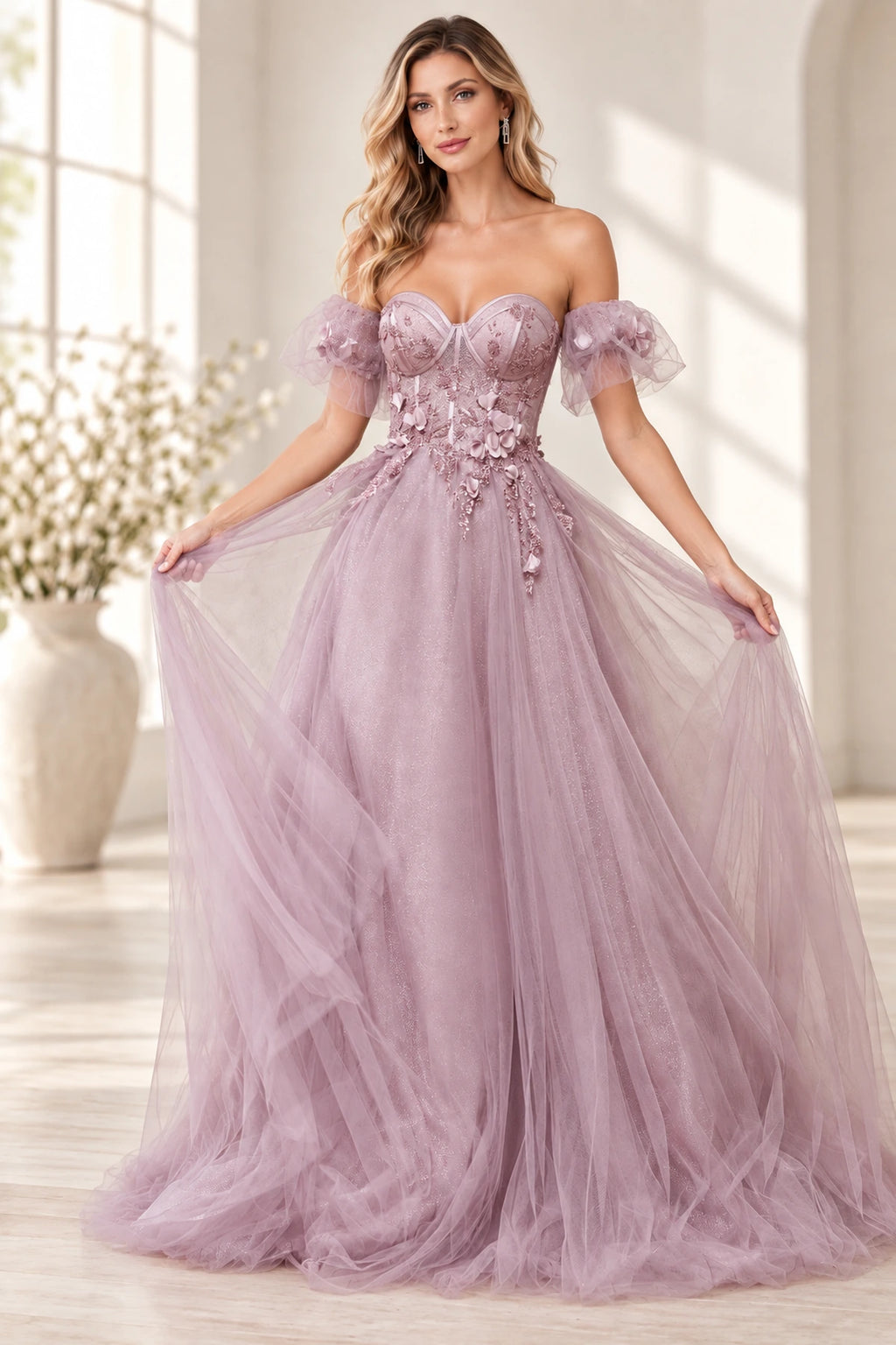 Romantic A Line Sweetheart Off Shoulder Corset Back Long Prom Dress