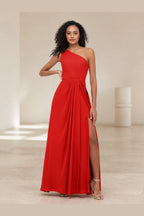 Romantic Pink A-Line One-Shoulder Sleeveless Zipper-Back Floor-Length Bridesmaid Dress
