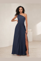 Romantic Pink A-Line One-Shoulder Sleeveless Zipper-Back Floor-Length Bridesmaid Dress