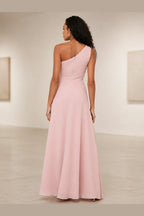Romantic Pink A-Line One-Shoulder Sleeveless Zipper-Back Floor-Length Bridesmaid Dress