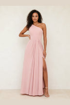 Romantic Pink A-Line One-Shoulder Sleeveless Zipper-Back Floor-Length Bridesmaid Dress