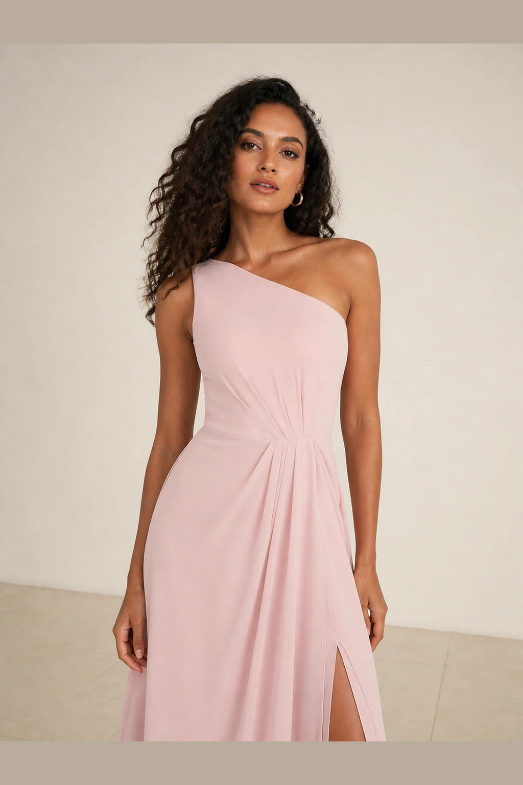 Romantic Pink A-Line One-Shoulder Sleeveless Zipper-Back Floor-Length Bridesmaid Dress