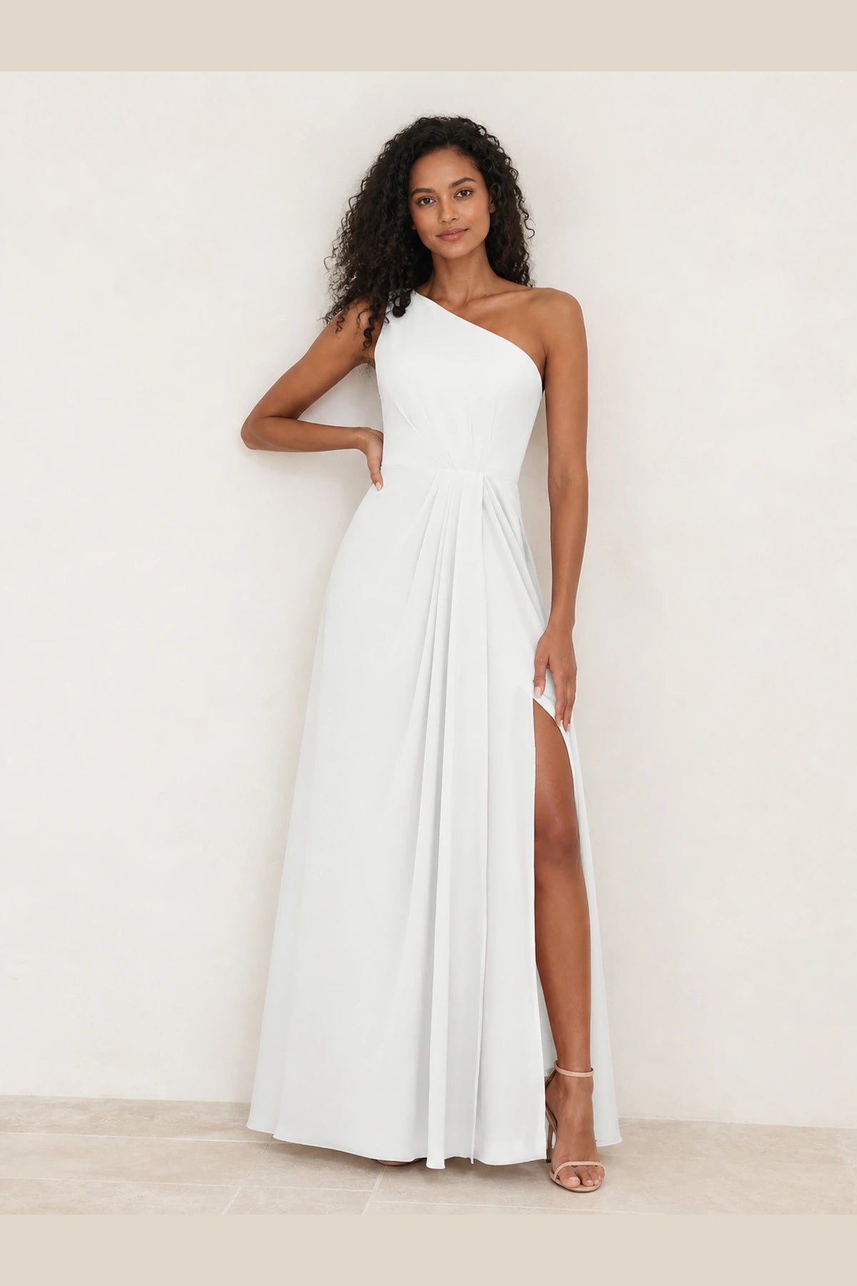 Romantic Pink A-Line One-Shoulder Sleeveless Zipper-Back Floor-Length Bridesmaid Dress