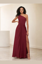 Romantic Pink A-Line One-Shoulder Sleeveless Zipper-Back Floor-Length Bridesmaid Dress
