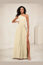 Romantic Pink A-Line One-Shoulder Sleeveless Zipper-Back Floor-Length Bridesmaid Dress