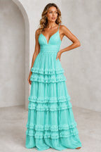 Romantic A-Line V-Neck Spaghetti-Strap Crisscross-Back Floor-Length Bridesmaid Dress
