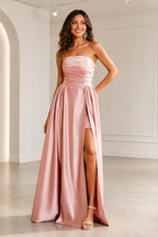 Romantic A Line Strapless Sleeveless Zipper Back Long Prom Dress