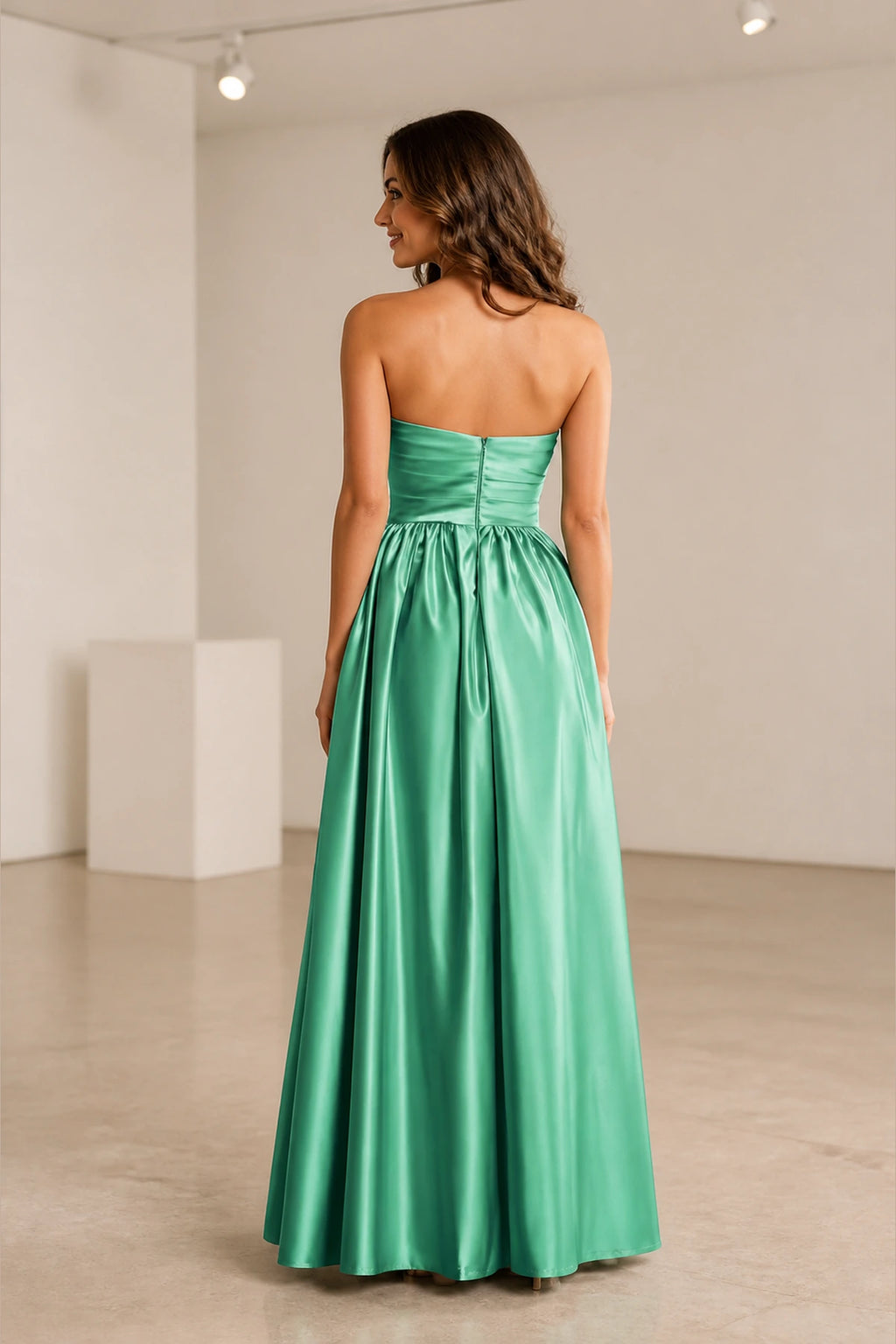 Romantic A Line Strapless Sleeveless Zipper Back Long Prom Dress