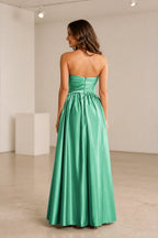 Romantic A Line Strapless Sleeveless Zipper Back Long Prom Dress
