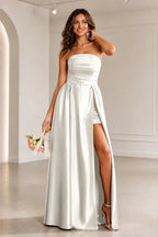 Romantic A Line Strapless Sleeveless Zipper Back Long Prom Dress