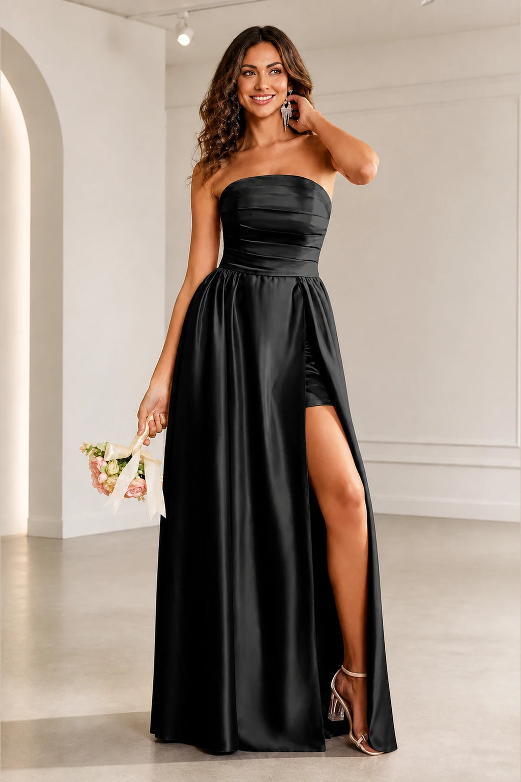 Romantic A Line Strapless Sleeveless Zipper Back Long Prom Dress