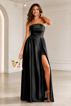 Romantic A Line Strapless Sleeveless Zipper Back Long Prom Dress