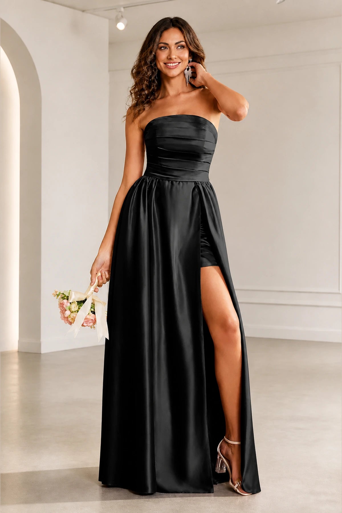 Romantic A Line Strapless Sleeveless Zipper Back Long Prom Dress