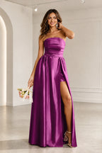 Romantic A Line Strapless Sleeveless Zipper Back Long Prom Dress